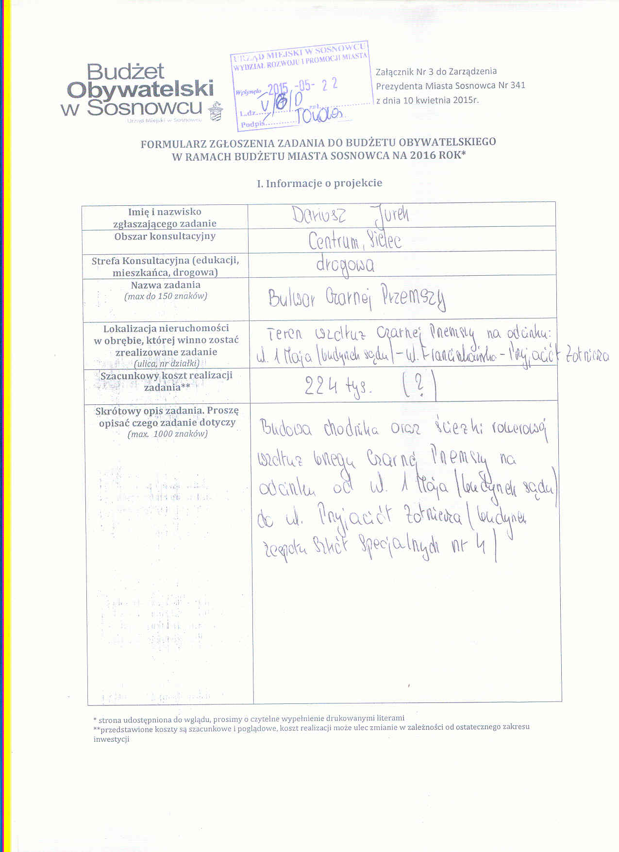 Skan formularza projektu